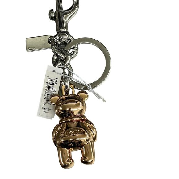 Coach Rose Gold Tone Teddy Bear Purse Charm 3D Keychain 87166 New - Picture 3 of 8